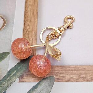 Glitter Cherry Bag Charm with Key Ring and Clip – Sparkling Resin & Metal Acces